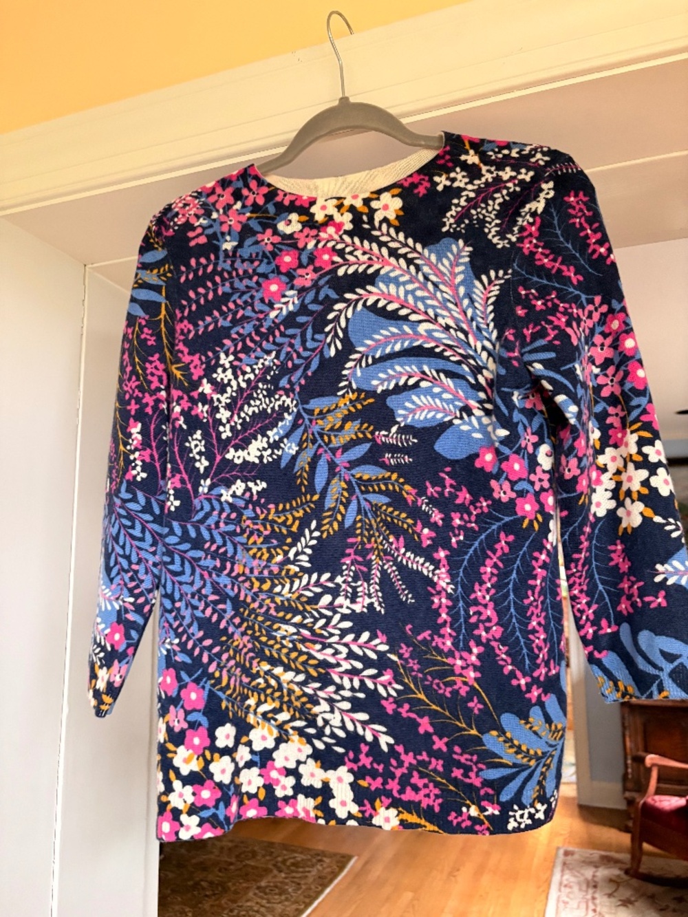 Talbots Pure Cashmere Navy Pink Blue Floral Soft Fairy Cottagecore Sweater M